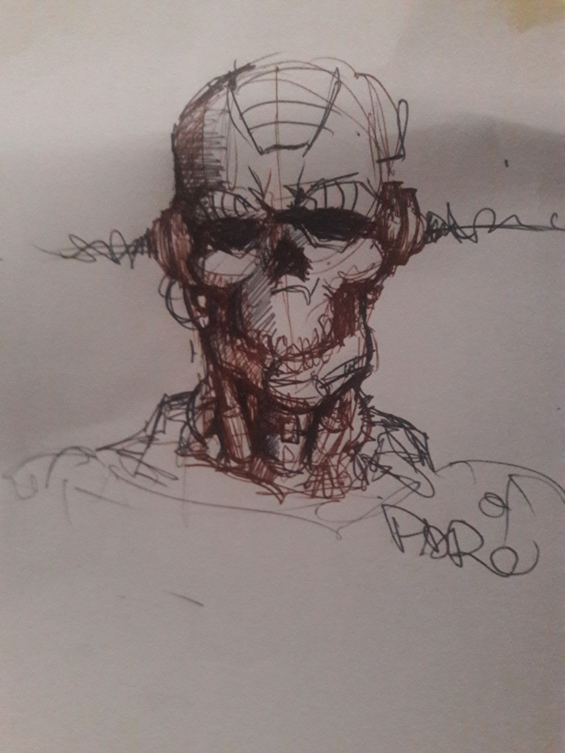 Croquis de visage biomécanique au crâne ouvert