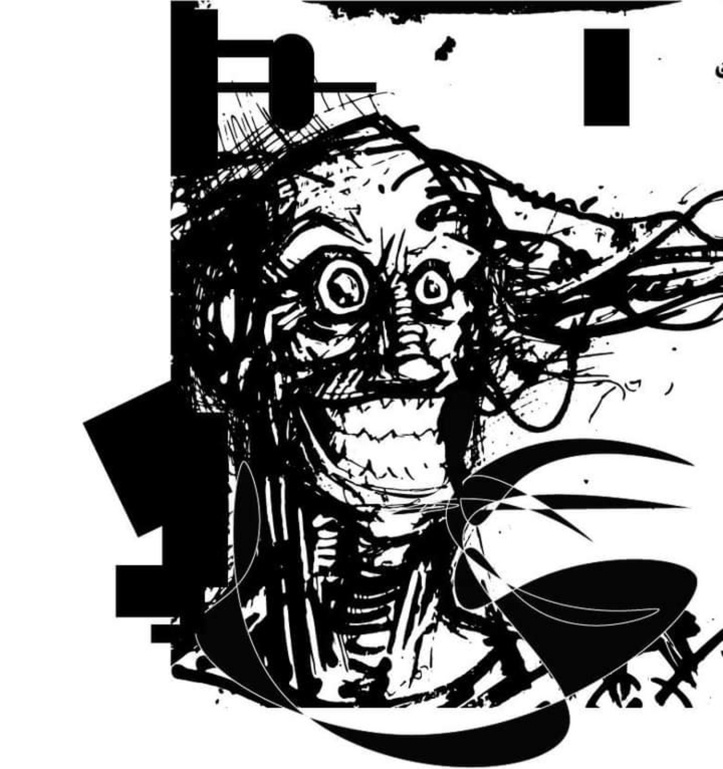 Portrait expressif en noir et blanc aux traits graphiques