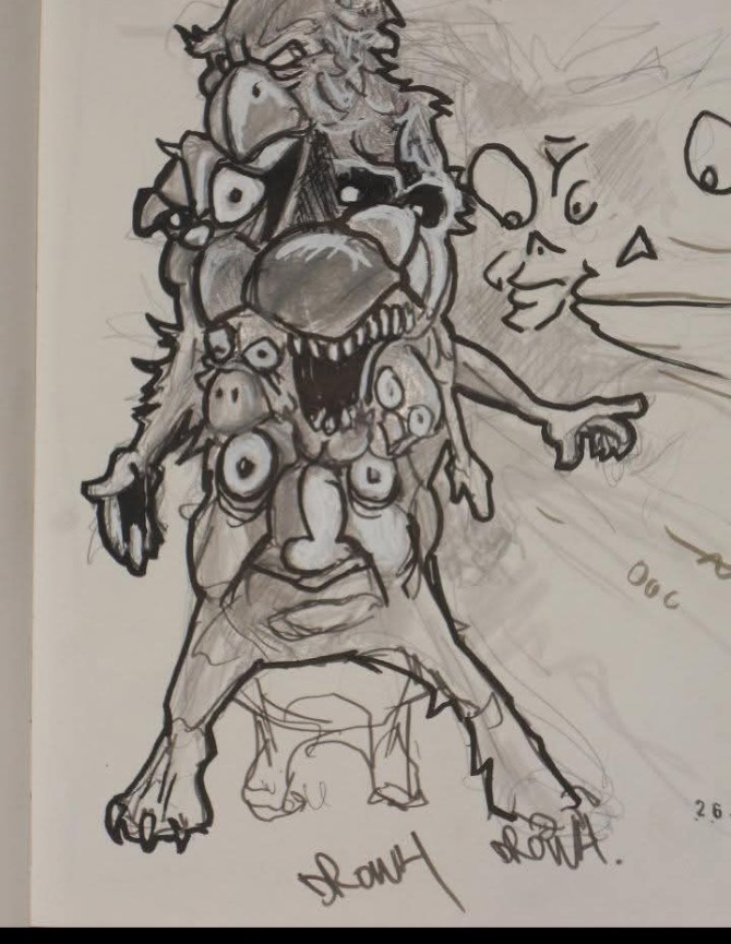 Créature grotesque composée de plusieurs visages