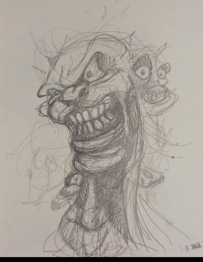 Créature au grand sourire dessinée au crayon